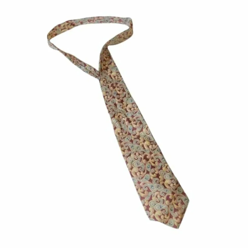 Vintage Burberrys Of London Mens Silk Traditional Necktie Burgundy Paisley